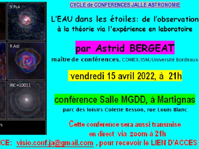 CONFERENCE du 15 Avril 2022 : L'eau dans les étoiles par Astrid BERGEAT.