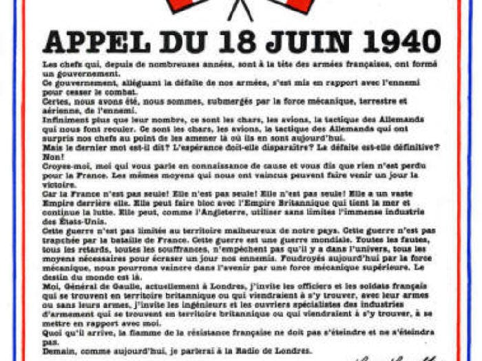 MODIFICATION D'HORAIRE DE LA CEREMONIE COMMEMORATIVE DE L'APPEL DU 18 JUIN 1940